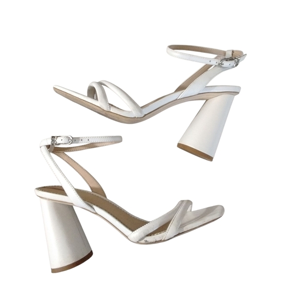 Sam Edelman + Anthropologie Kia Round Block Heels Cream Leather Sandal Heel Sz 8 - Picture 12 of 12